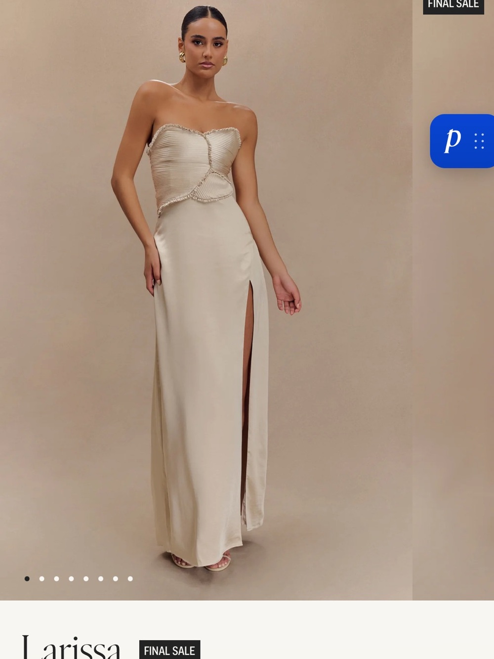 Meshki Strapless Champagne Evening Dress with High Side Slit